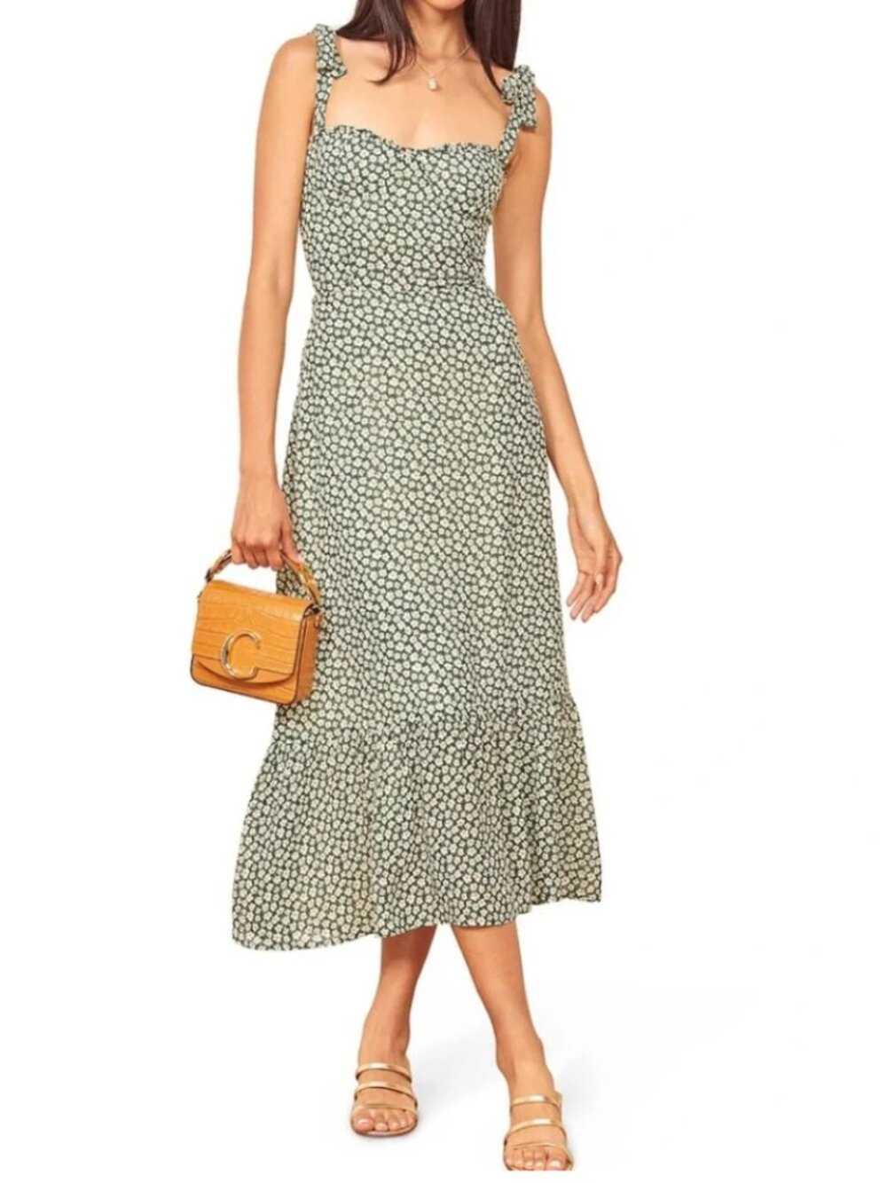 Reformation Nikita Midi Dress in Venezuela Green Floral Print Size 4